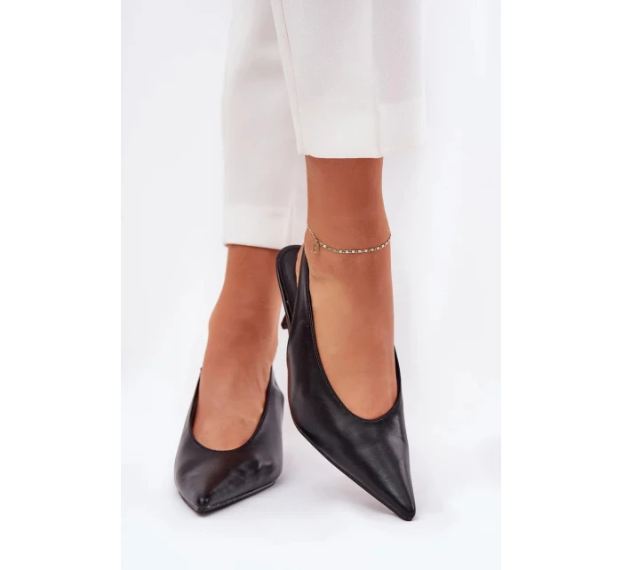 Lodičky Aricandia na otvorenom podpätku z ekokože - čierne Lodičky Aricandia na otvorenom podpätku z ekokože - čierne