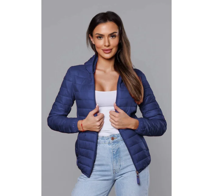 Modrá dámska prešívaná bunda s kapucňou (B0123-72) Modrá dámska prešívaná bunda s kapucňou (B0123-72)