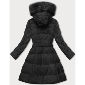 Čierna dámska zimná bunda s ozdobnou kožušinou (5M3158-392)