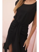 Dámske pruhované bavlnené šaty s véčkovým výstrihom a gombíkmi tmavomätové