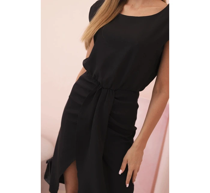 Dámske pruhované bavlnené šaty s véčkovým výstrihom a gombíkmi tmavomätové