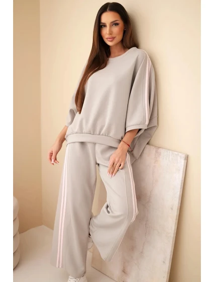 Dámsky viskózový maslový komplet so širokými nohavicami a voľnou blúzkou Fango