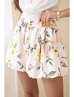 Dámske viskózové šortky s kvetinovým vzorom so zaväzovaním v páse žlté