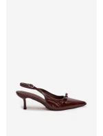 Lakierowane Czółenka Na Szpilce Z Kokardką Czekoladowe Olvena