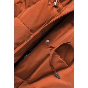 Oranžovo/hnedá dámska zimná bunda parka s machovitým kožúškom (W560)
