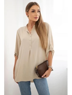 Blúzka s predĺženým zadným dielom tmavobéžová