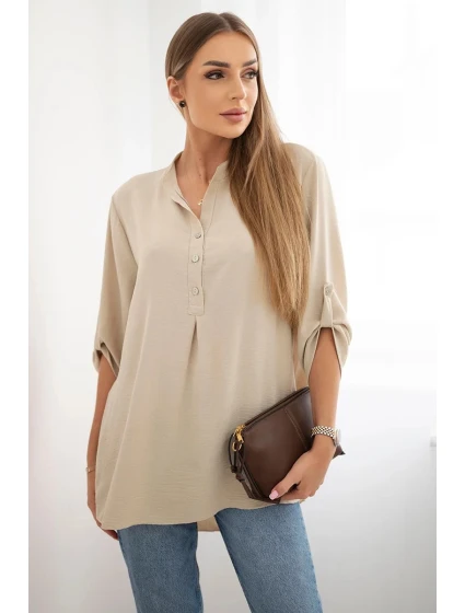 Blúzka s predĺženým zadným dielom tmavobéžová