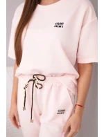 Dámská viskózová souprava s krátkým rukávem a kalhotami s lemem růžová model 21998402 - K-Fashion