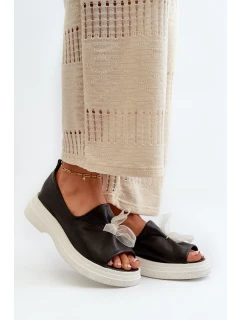 Zazoo 2939 Skórzane Sandały Damskie Z Kokardką Czarne