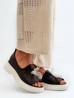 Zazoo 2939 Skórzane Sandały Damskie Z Kokardką Czarne