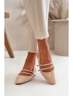 Lakierowane Baleriny Z Paskami Na Niskim Obcasie Beżowe Bialettia Lakierowane Baleriny Z Paskami Na Niskim Obcasie Beżowe Bialettia