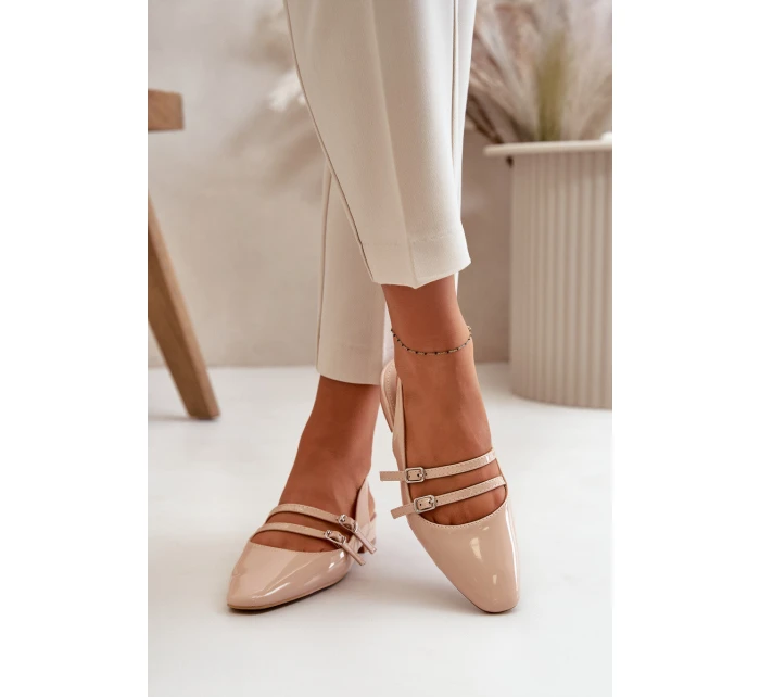 Lakierowane Baleriny Z Paskami Na Niskim Obcasie Beżowe Bialettia Lakierowane Baleriny Z Paskami Na Niskim Obcasie Beżowe Bialettia