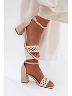Ženské sandály na podpatku s pleteným vzorem světle béžové Felena