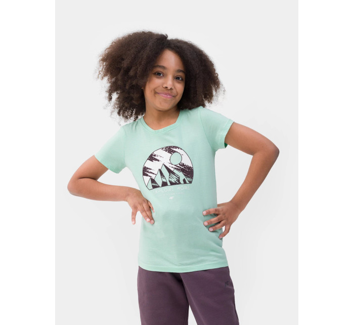 Dievčenské tričko s potlačou 4FJSS23TTSHF389-47S mätové - 4F