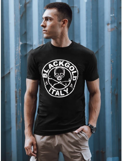 Pánske bavlnené tričko s potlačou čierne FashionStreet RX5584 Pánske bavlnené tričko s potlačou čierne FashionStreet RX5584