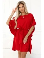 287-35 SOFIA Motýlie šaty so zaväzovaním v páse - ČERVENÉ