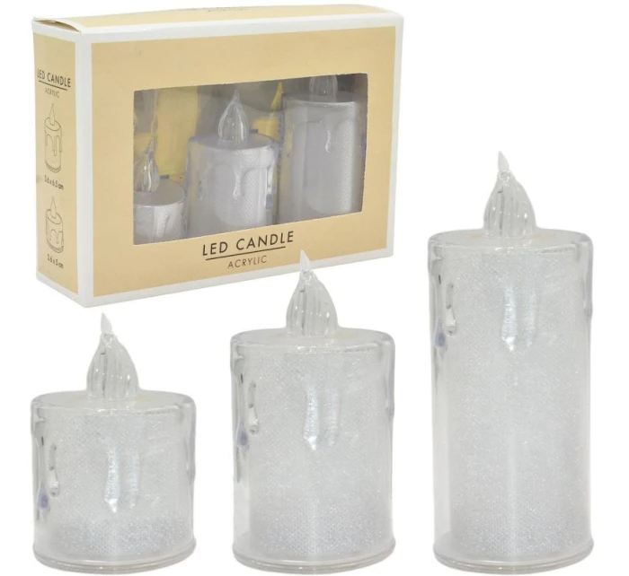 SADA 3 DEKORATÍVNYCH LED SVIEČOK TEPLÁ BIELA