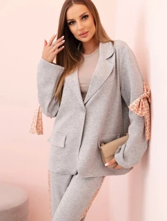 Dámska súprava z viskózy - sako s klopami a nohavice s lampasom sivá