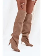 Kozaki Damskie Na Szpilce Wsuwane Beżowe Mavilla