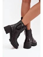 Skórzane Botki Damskie Na Klocku Ocieplane Vinceza 86418 Czarne