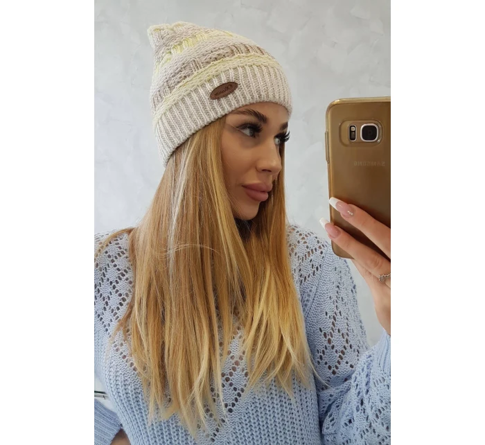 Fleecová čiapka Patrycja K254 žltá+béžová