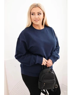 Dámská mikina Plus Size bavlněná basic s kulatým výstřihem modrá