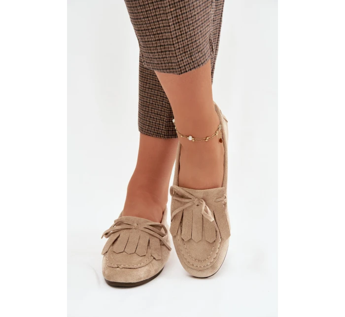 Dámské mokasíny s šněrováním a třásněmi Béžové Glorina