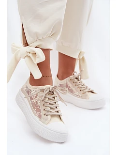 Dámské tenisky s krajkou na platformě Lee Cooper LCW-26-44-4481 Béžové