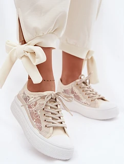 Dámské tenisky s krajkou na platformě Lee Cooper LCW-26-44-4481 Béžové