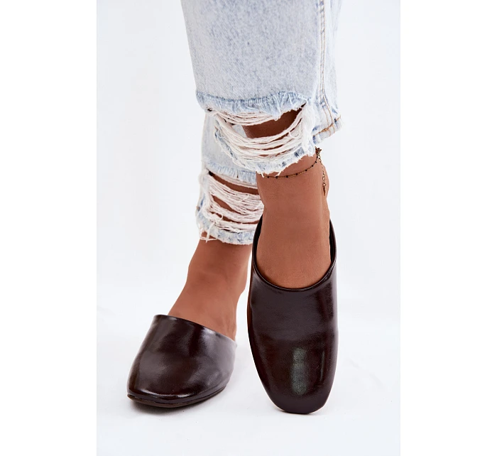 Dámské Mules z Umělé Kůže Ploché Čokoládové Romelle