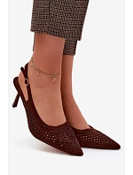 Dámské otevřené sandály na podpatku z imitace semiše Čokoládové model 22125733 - Boto