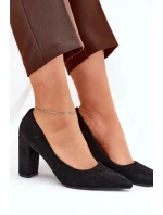 Dámske lodičky na podpätku z eko semišu Ellinoria - čierne Dámske lodičky na podpätku z eko semišu Ellinoria - čierne