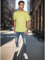 Pánske bavlnené základné tričko s výšivkou žlté FashionStreet RX5636 Pánske bavlnené základné tričko s výšivkou žlté FashionStreet RX5636