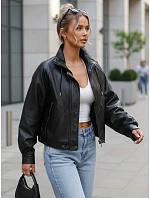 Dámska oversize čierna kožená bunda FashionStreet TY5664