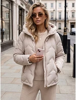 Dámska prešívaná bunda s kapucňou, béžová, FashionStreet TY5945 Dámska prešívaná bunda s kapucňou, béžová, FashionStreet TY5945