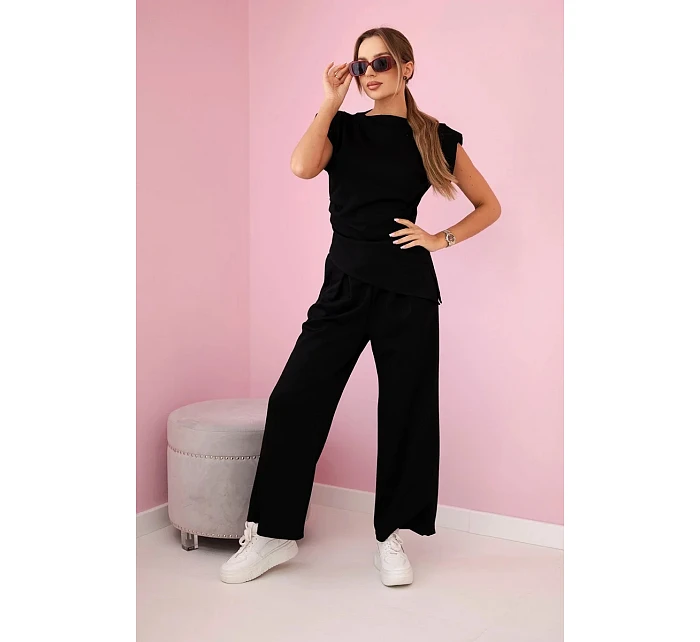Komplet asymetrická halenka + kalhoty černý