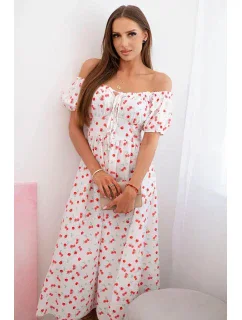 Dámske maxi šaty s kvetmi a lopatkami biele