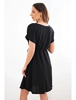 Dámske šaty s krátkym rukávom a viazaním v páse čierne