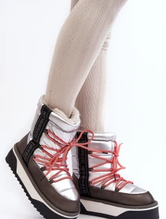 Śniegowce Damskie Na Grubej Podeszwie Wegańskie D.Franklin DFSH371006 Srebrne