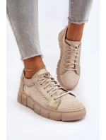 Damskie Skórzane Półbuty Maciejka 05850-22 Jasnobeżowe