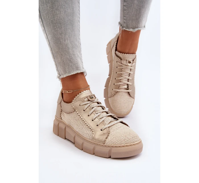 Damskie Skórzane Półbuty Maciejka 05850-22 Jasnobeżowe