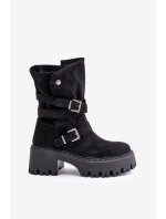 Botki Damskie Na Masywnym Obcasie Z Klamrami I Paskiem Czarne Nerelisa Botki Damskie Na Masywnym Obcasie Z Klamrami I Paskiem Czarne Nerelisa