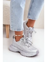 Sneakersy Damskie Zdobione Cyrkoniami Srebrne Porrot Sneakersy Damskie Zdobione Cyrkoniami Srebrne Porrot