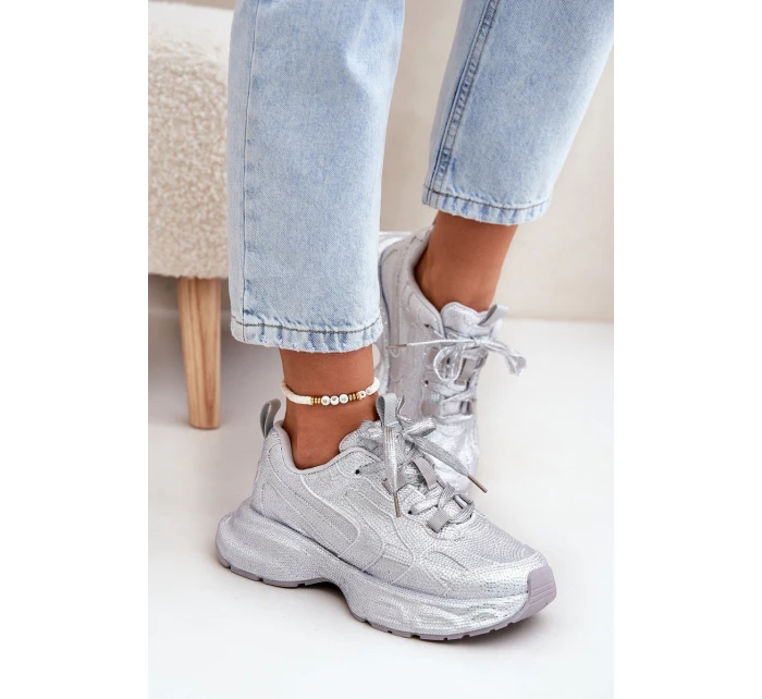 Sneakersy Damskie Zdobione Cyrkoniami Srebrne Porrot Sneakersy Damskie Zdobione Cyrkoniami Srebrne Porrot