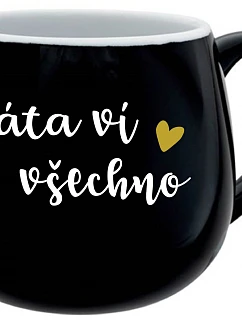 DAD KNOWS EVERYTHING - čierny keramický hrnček 300 ml