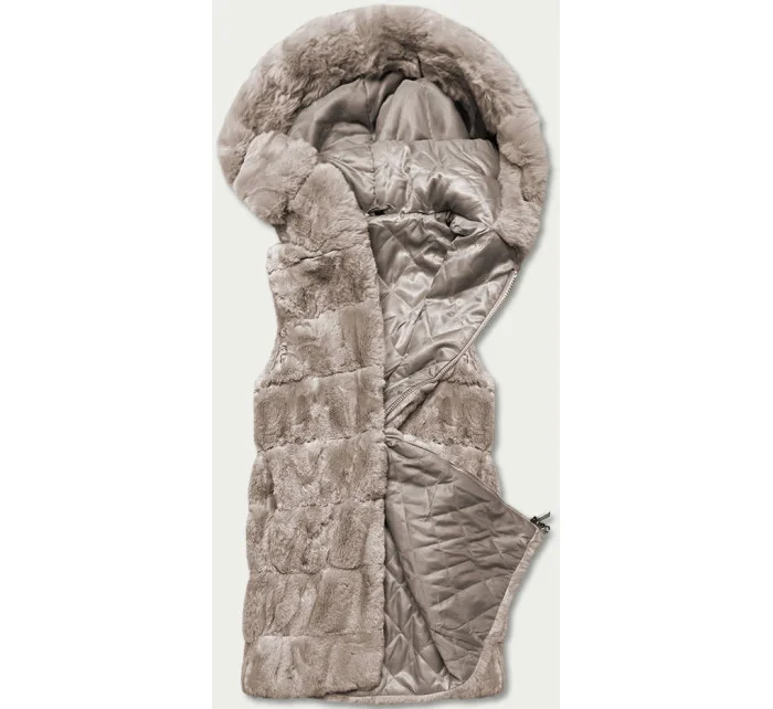 Béžová kožešinová vesta s kapucí model 17836886 - S'WEST Béžová kožešinová vesta s kapucí model 17836886 - S'WEST