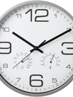 NÁSTENNÉ HODINY 30CM S TEPLOMEROM STRIEBORNÉ