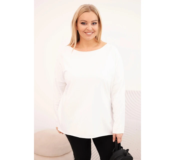 Dámske Plus veľkosť asymetrické dlhý rukáv blúzka biela