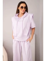 Dámský komplet model 22022727 mikina s kapucí a volné kalhoty se zavazováním světle fialová - K-Fashion