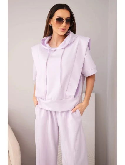 Dámský komplet model 22022727 mikina s kapucí a volné kalhoty se zavazováním světle fialová - K-Fashion